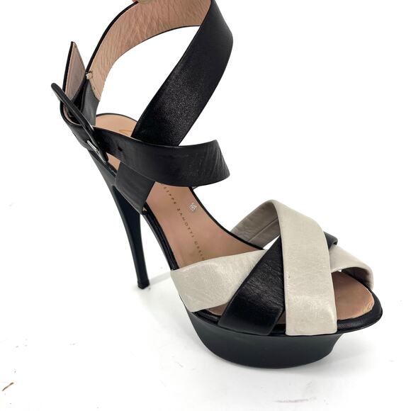 Giuseppe Zanotti Black White Stiletto Heels Slingback Platform Sandal EU38.5 US8 - Picture 1 of 9